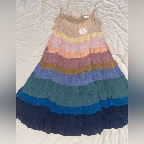 NWT Storia Tiered Rainbow Midi Dress Women’s Size XL New - Picture 2 of 11